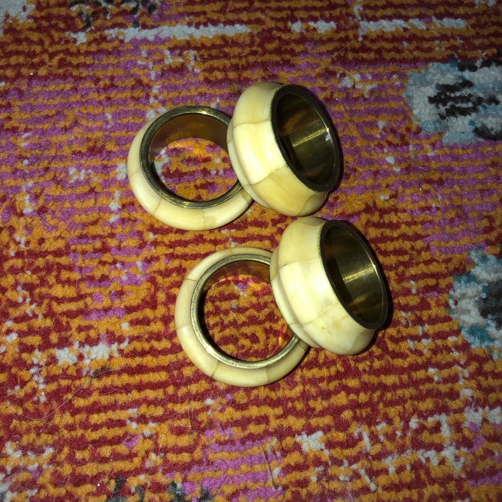 Vintage Bone Inlay napkin rings with brass trim